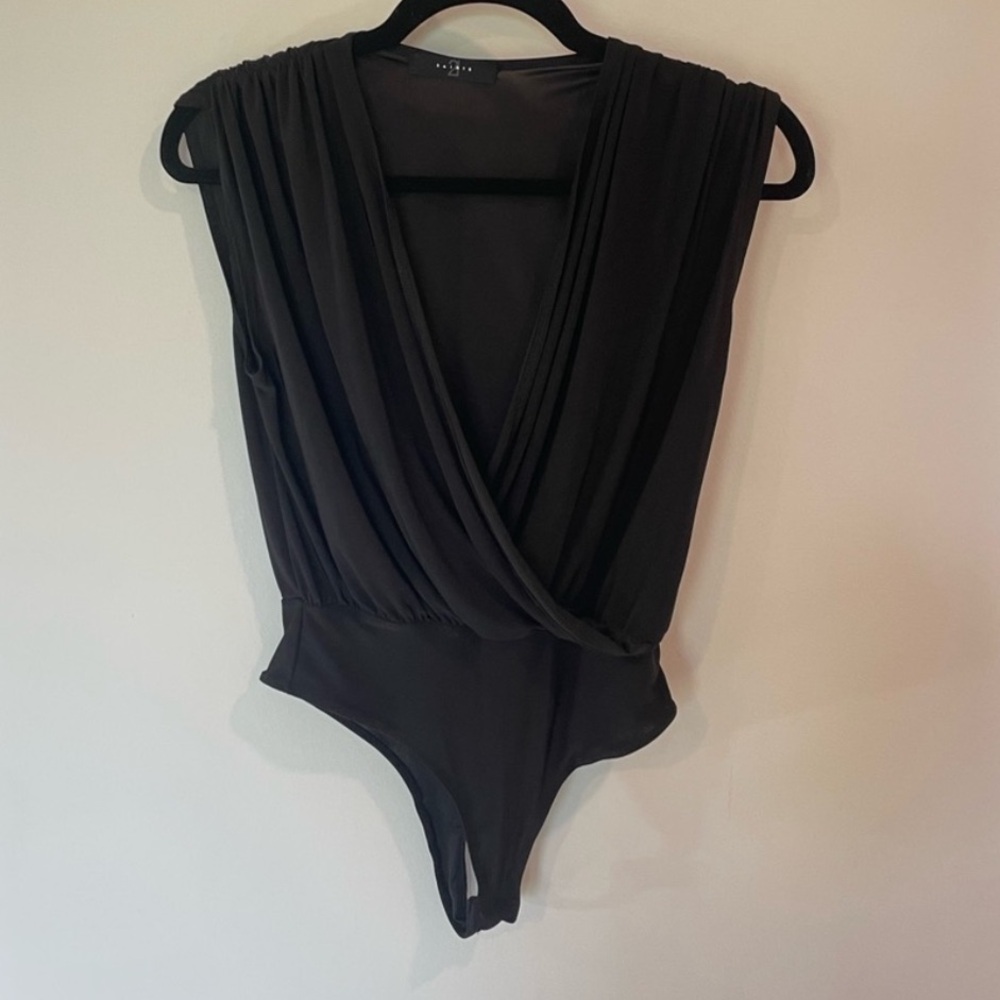 21 saints black ruched wrap stretchy bodysuit